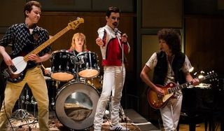 Queen performing in the studio in Bohemian Rhapsody