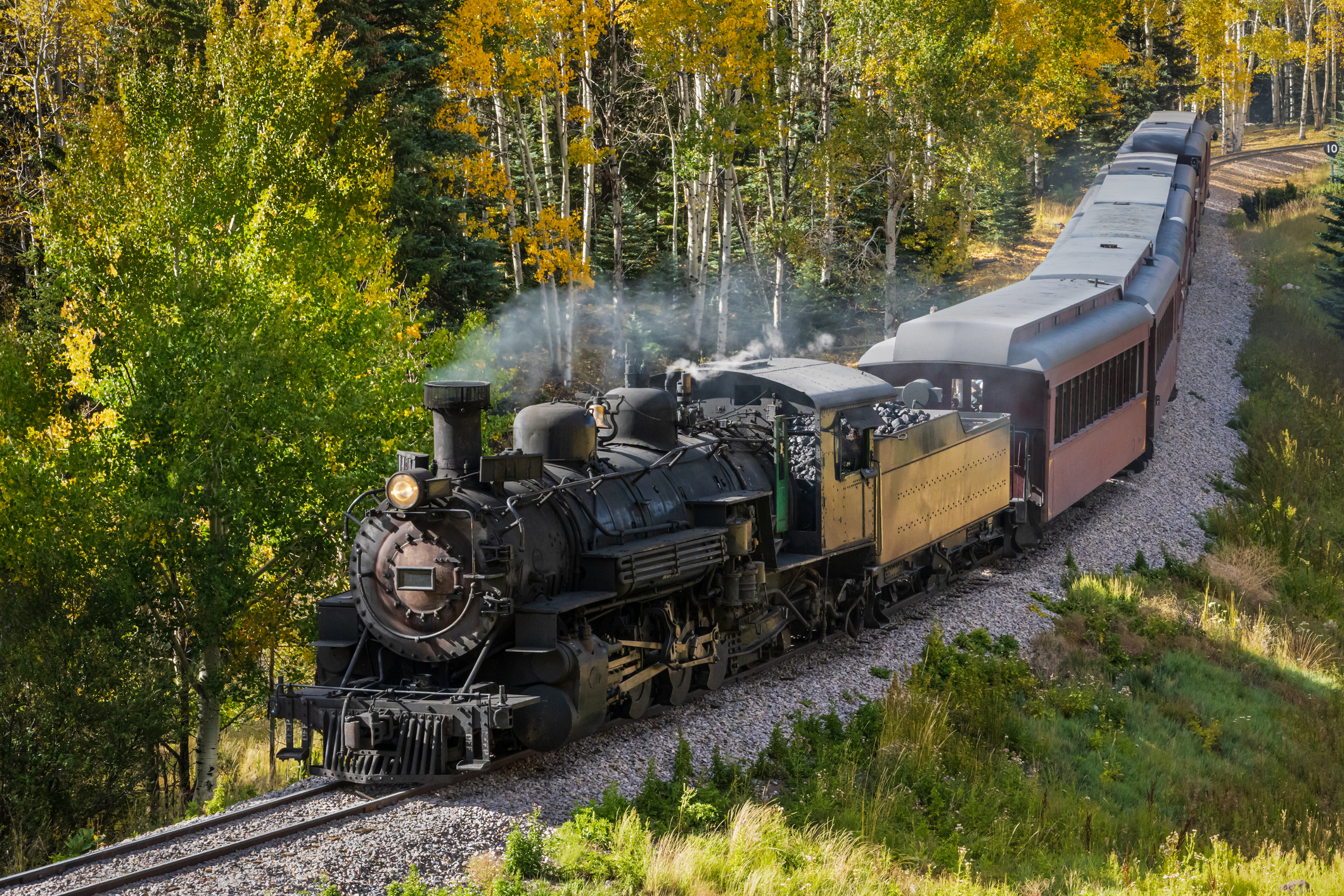 Vintage Railroad Steam Train With an Autumn Backdrop