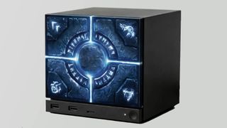 Close up of Steam Machine with Jsaux blue Nordic inspired sticker on face plate.