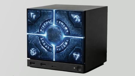 Close up of Steam Machine with Jsaux blue Nordic inspired sticker on face plate.