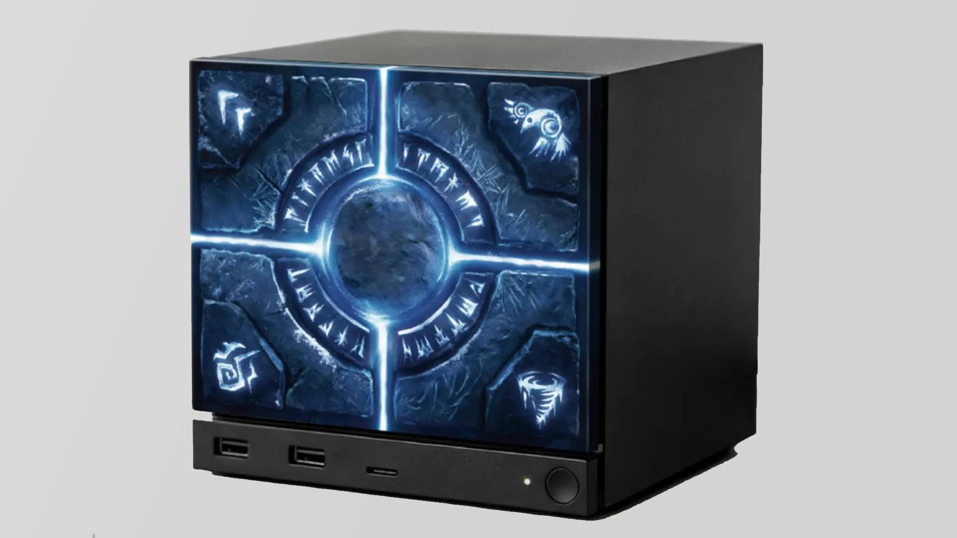 Close up of Steam Machine with Jsaux blue Nordic inspired sticker on face plate.