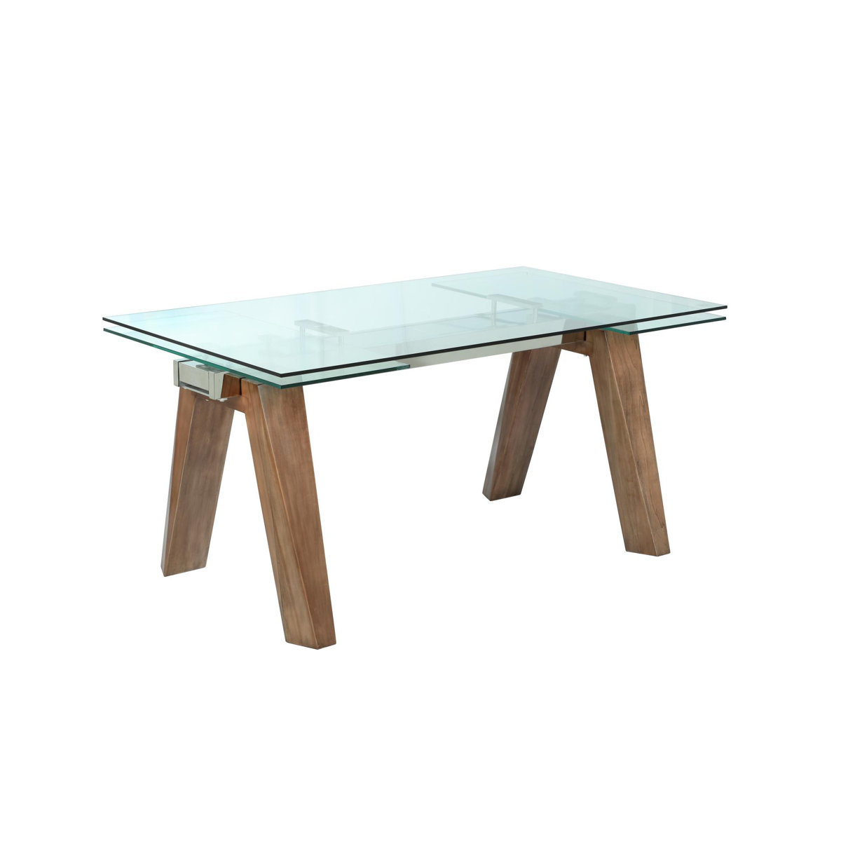 George Oliver Sundy Modern Dining Table W/ Extendable Glass Top &amp;amp; Solid Wood Legs | Wayfair