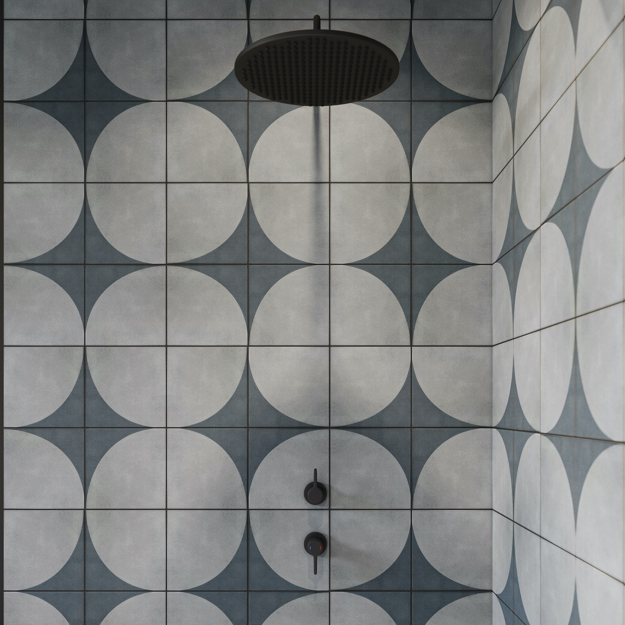 shower wall tiles with black grout