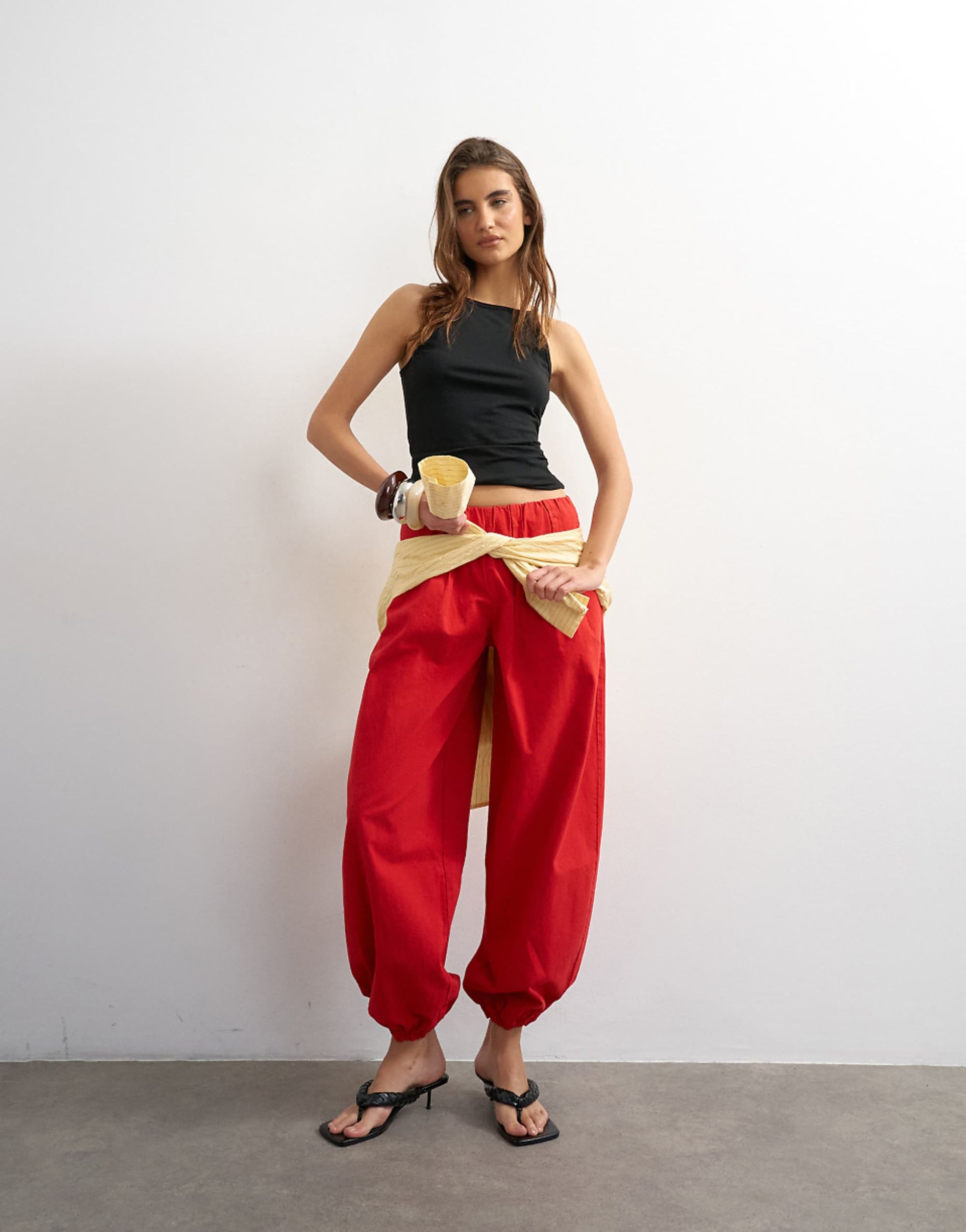 Topshop Poplin Balloon Trouser in Red