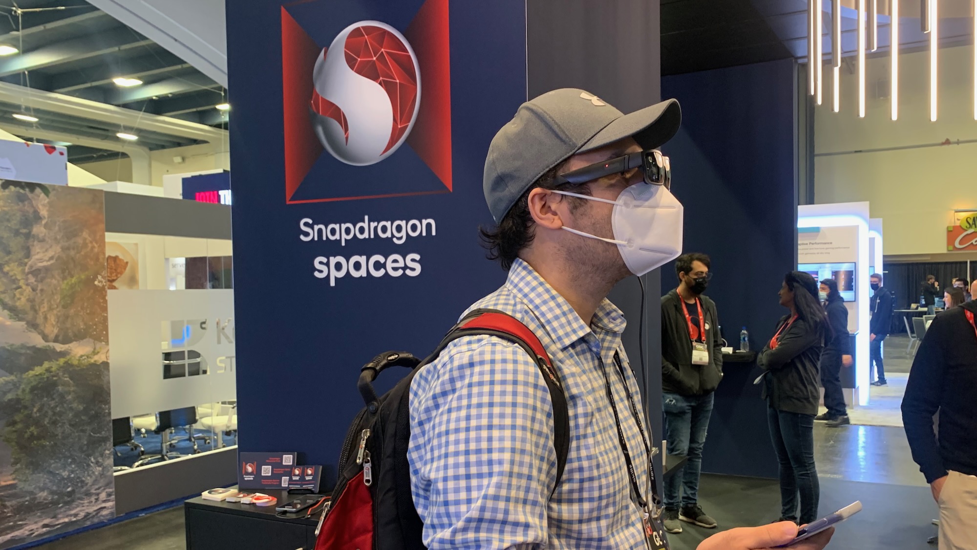 At GDC 2022, the Android Central writer wears the Lenovo ThinkReality A3 glasses using Qualcomm's Snapdragon Spaces