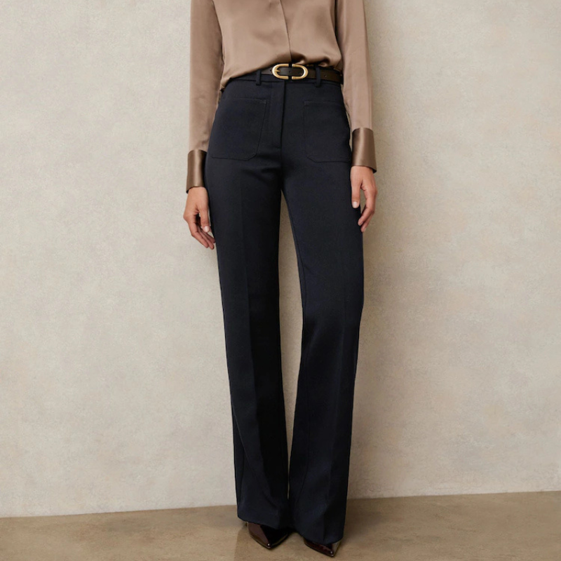 Reiss Priya navy flare trousers