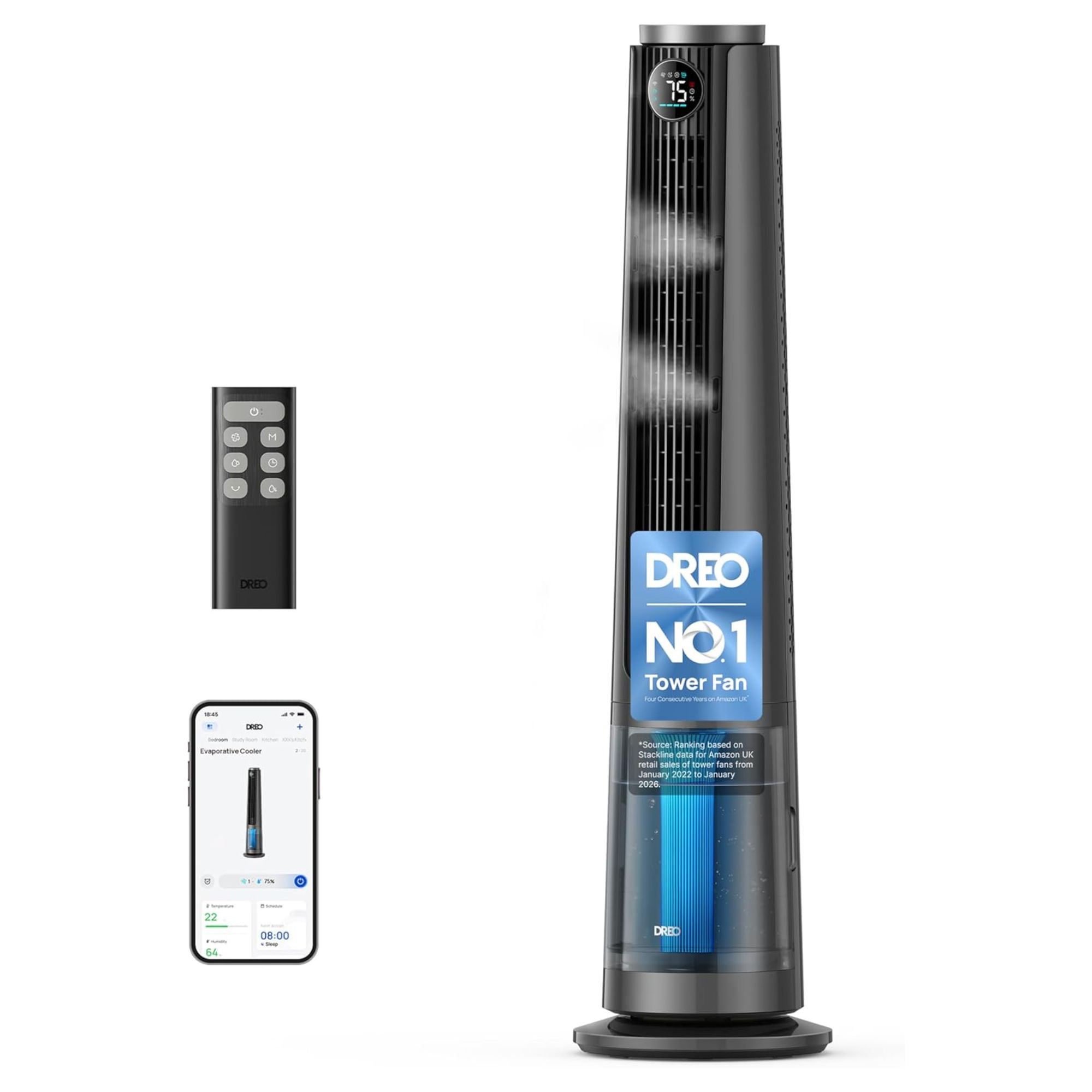 Dreo TurboCool 765S misting fan on a white background