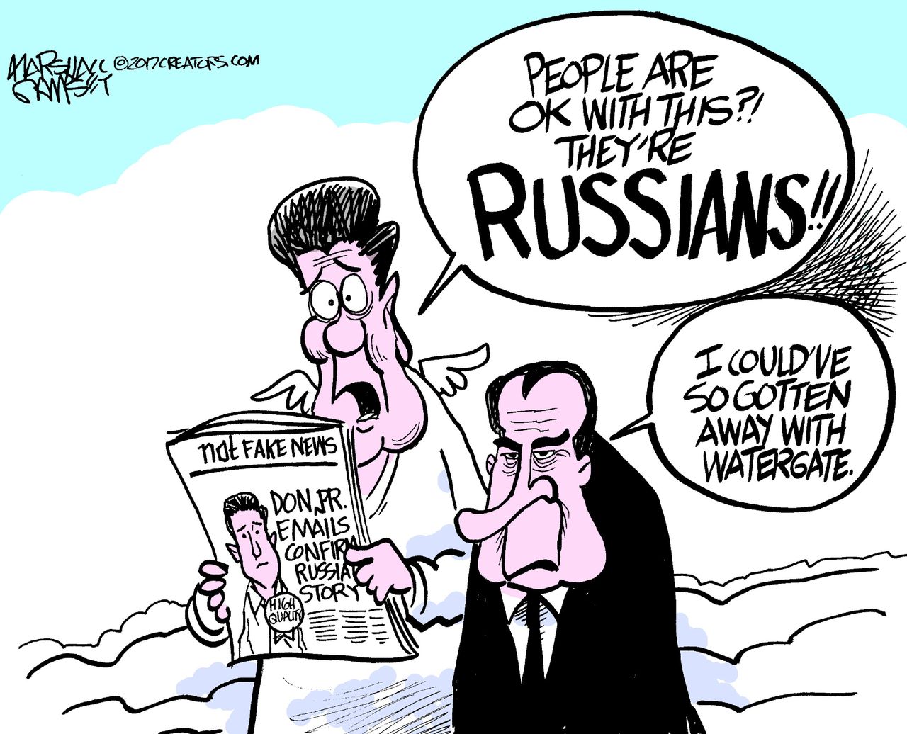 Political cartoon U.S. Trump Jr. Russian collusion Watergate Richard Nixon