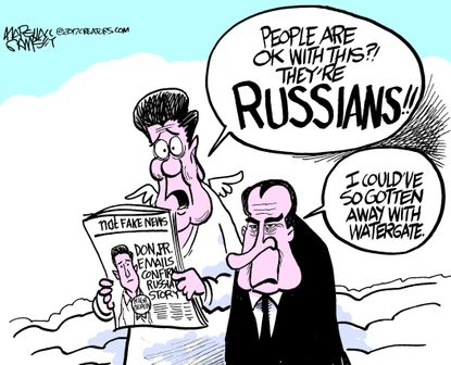 Political cartoon U.S. Trump Jr. Russian collusion Watergate Richard Nixon