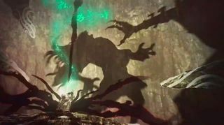 A shadowy figure which resembles Demise yells while another hand reaches out from the shadows in the E3 2019 trailer for Breath of the Wild 2