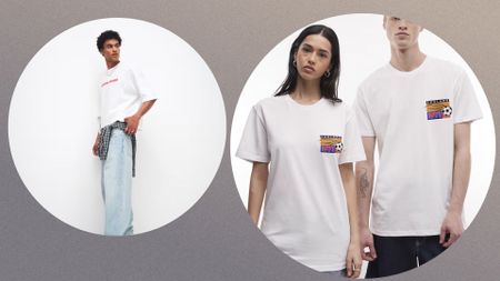 Three people standing against a grey background wearing white England shirts