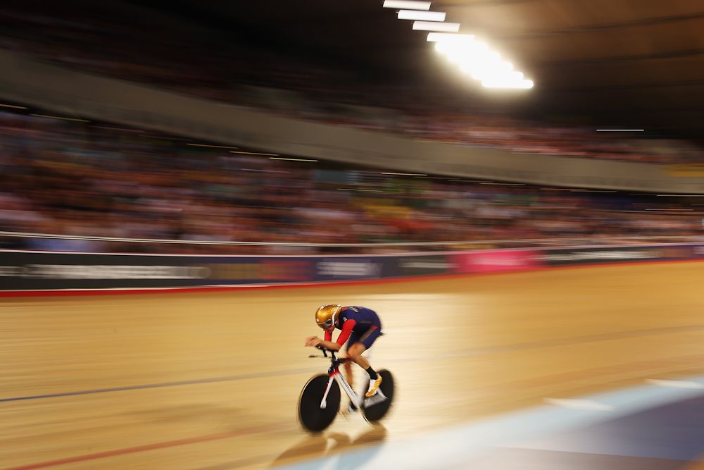 Bradley Wiggins is a blur during his UCI Hour Record ride.