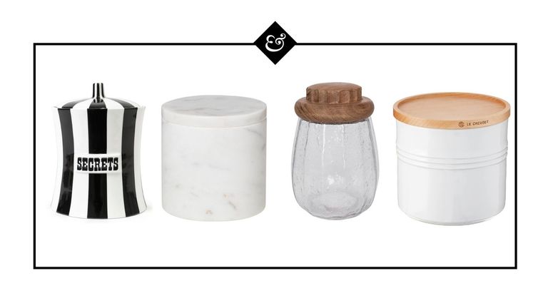 Best coffee canisters: Jonathan Adler Vice Secrets Canister, Broste Copenhagen Osvald Canister, Retreat Glass Storage Jar with Chunky Wooden Lid, Le Creuset white canister