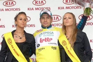 Race leader Adam Blythe (Omega Pharma - Lotto) on the podium