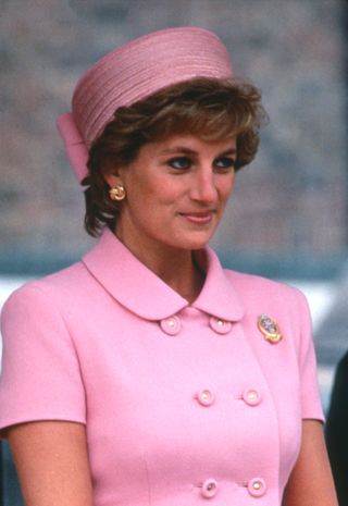 Princess Diana in a pink pillbox hat