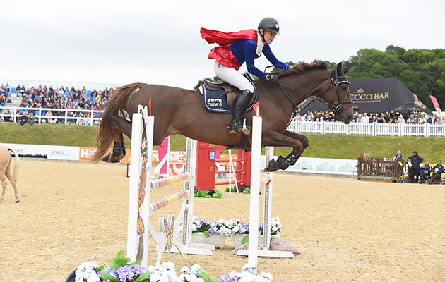 Laura Renwick and Scarlett Lomax-Cox, winners of the invitational Mini Major Relay during the Equerry Bolesworth International Horse Show at Bolesworth Castle near Chester in Cheshire in the UK on 17th June 2018
