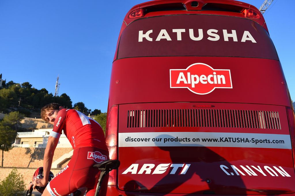 The Katusha bus has been updated with the Alpecin logo