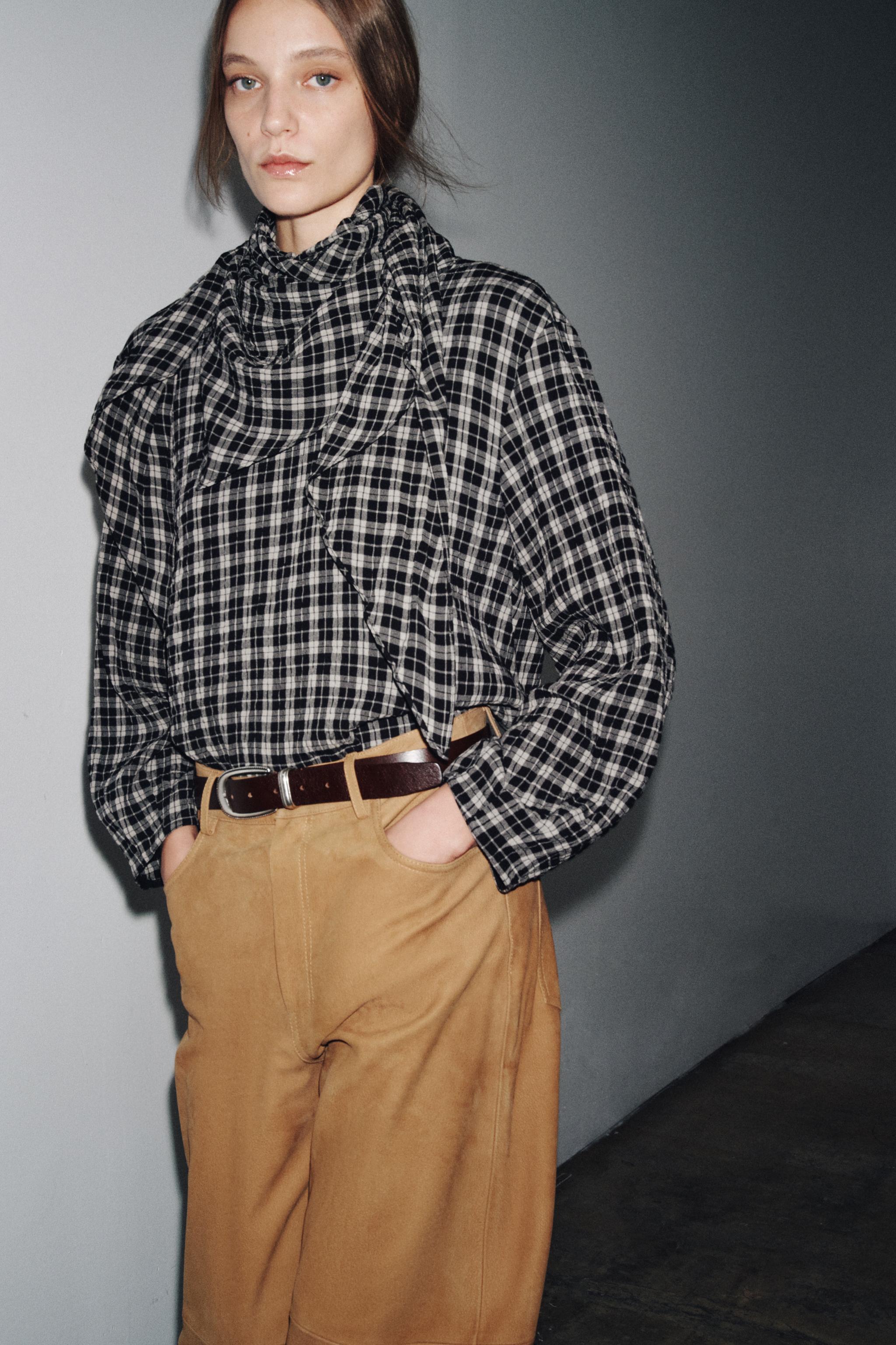 Check Shirt With Multipositional Scarf Zw Collection