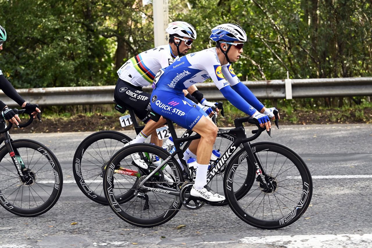 De Brabantse Pijl 2020 La Fleche Brabanconne 60th Edition Leuven Overijse 197km 07102020 Andrea Bagioli ITA Deceuninck Quick Step Julian Alaphilippe FRA Deceuninck Quick Step photo Nico VereeckenPNBettiniPhoto2020
