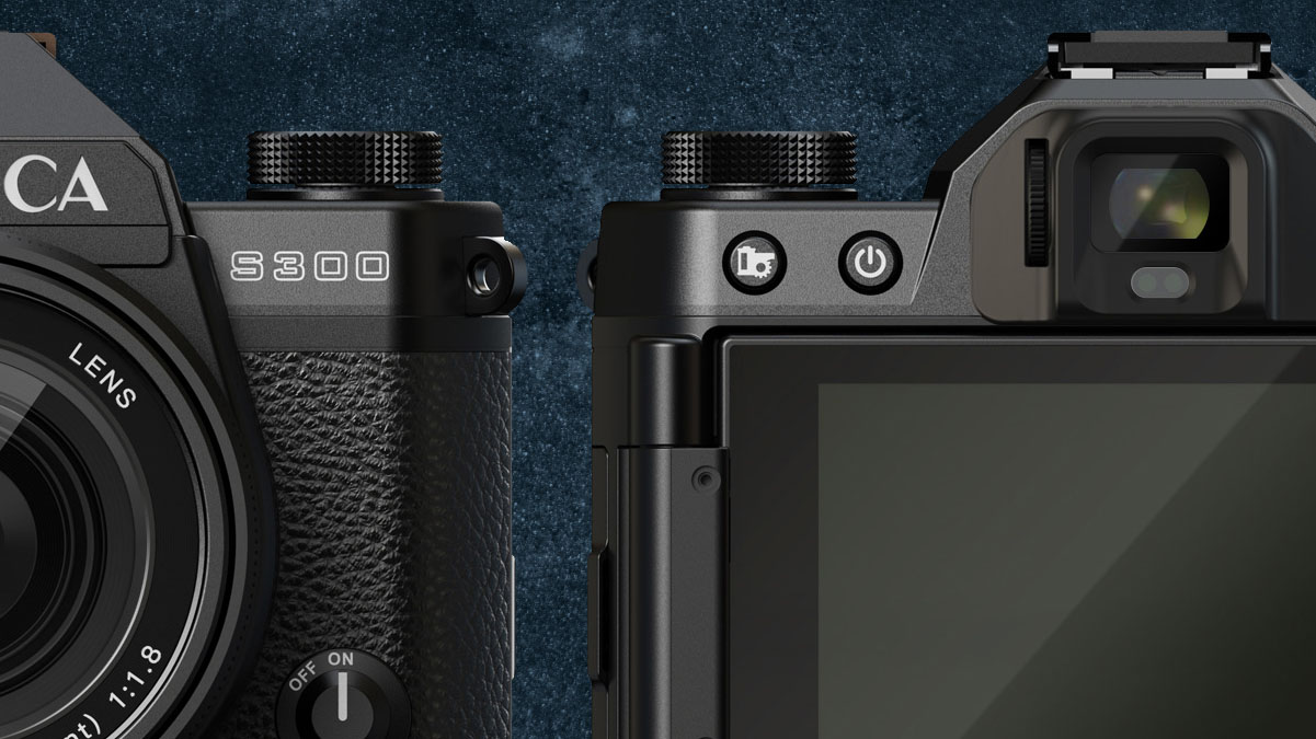 A closeup shows the front corner of the Yashica FX-D S300 while another shows the viewfinder