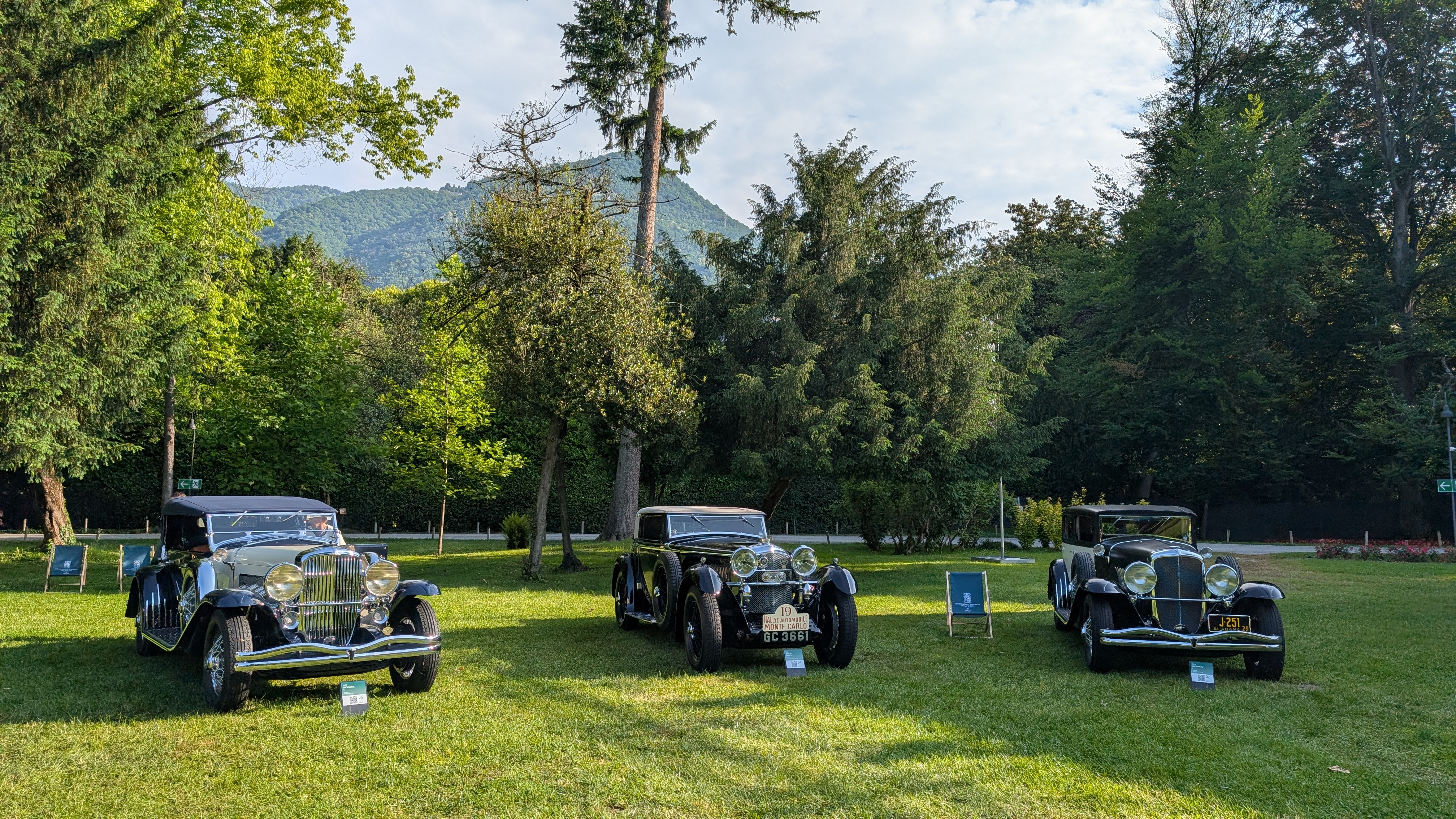 Three cars from Class A - the 'money no object motor car' - on the lawn at Villa Erba