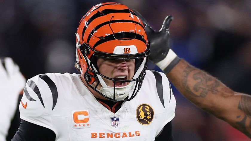 Cincinnati Bengals quarterback Joe Burrow roaring in celebration