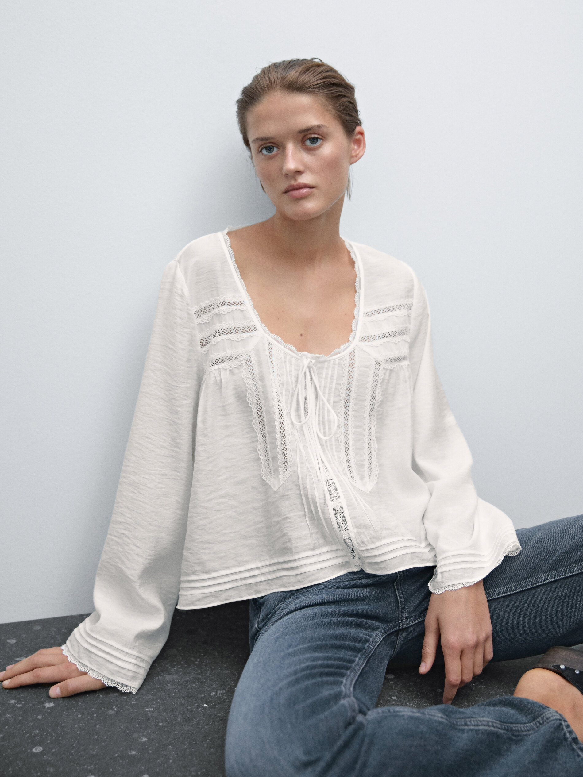 Flowing Blouse With Lace Trim
