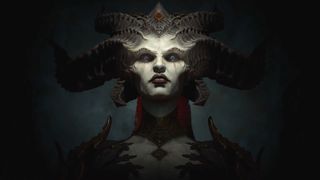 A close up of Lilith's face from Diablo 4