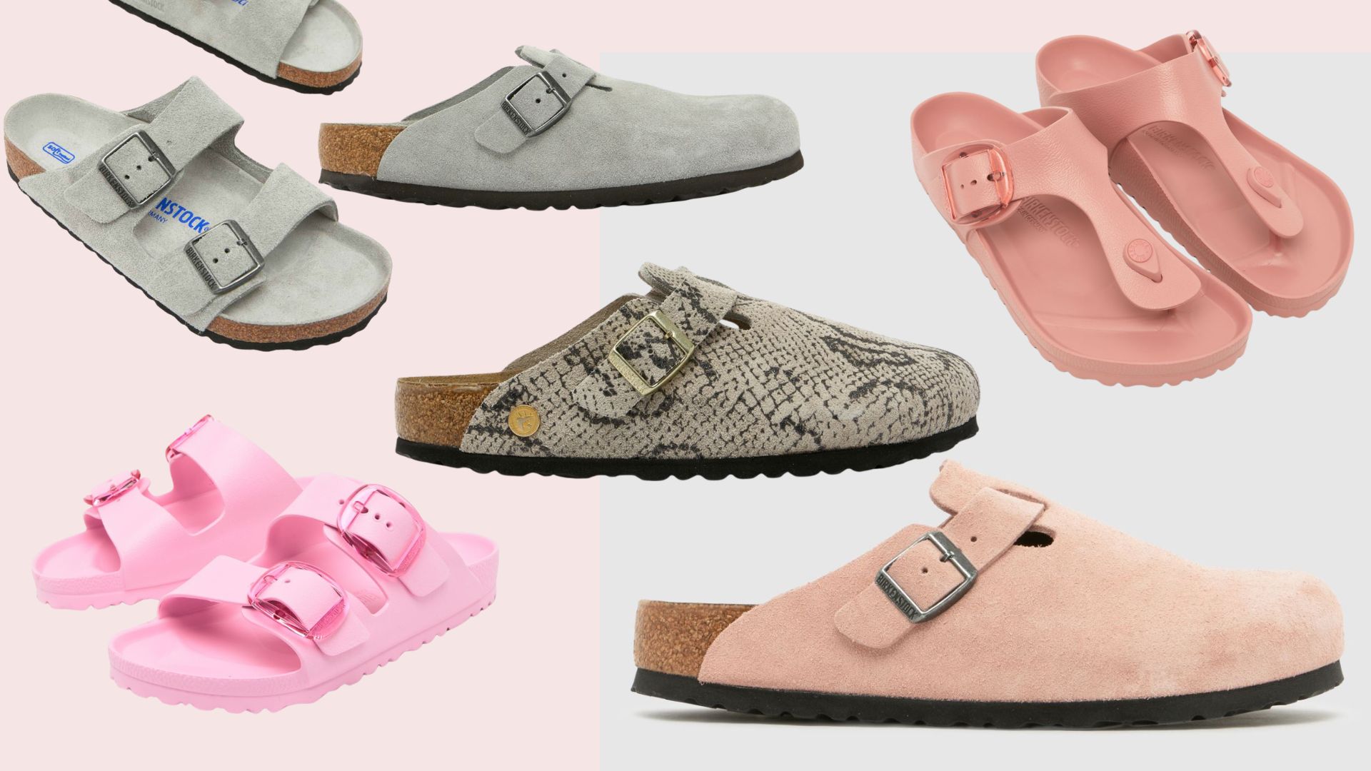 A selection of Birkenstock shoes in different styles and colours