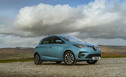 Renault Zoe parked on a gravel hillside