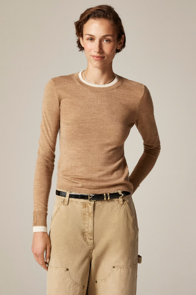J.Crew, Carolyn Layered Crewneck Sweater in Merino Wool