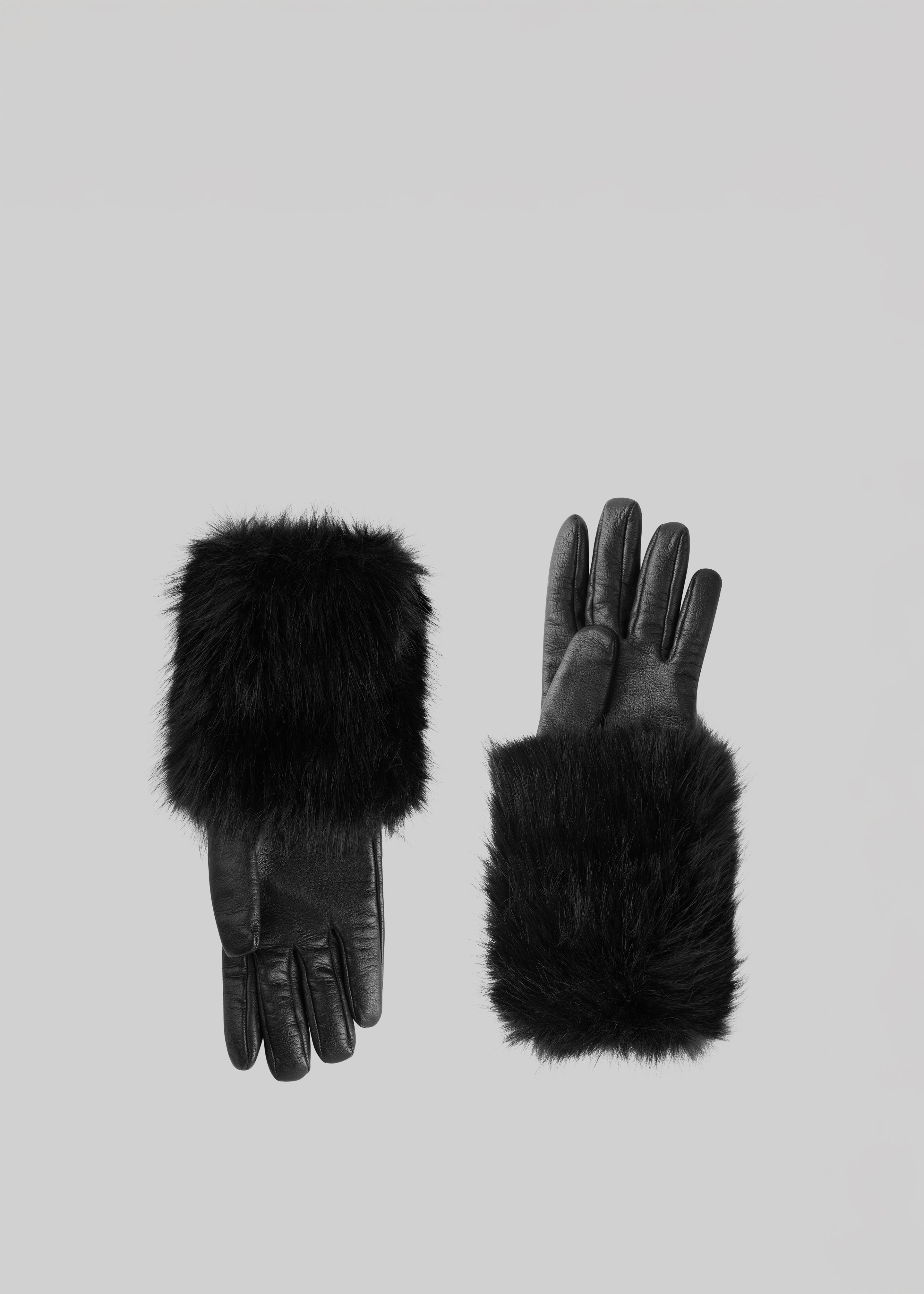 Clara Faux Fur Short Gloves - Black