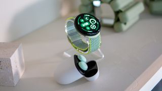 Green Pixel Watch 3 with Pixel Buds Pro 2