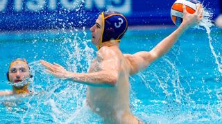 Alvaro Granados of Spain shoots at the goal during the European Men's Water Polo Championships.