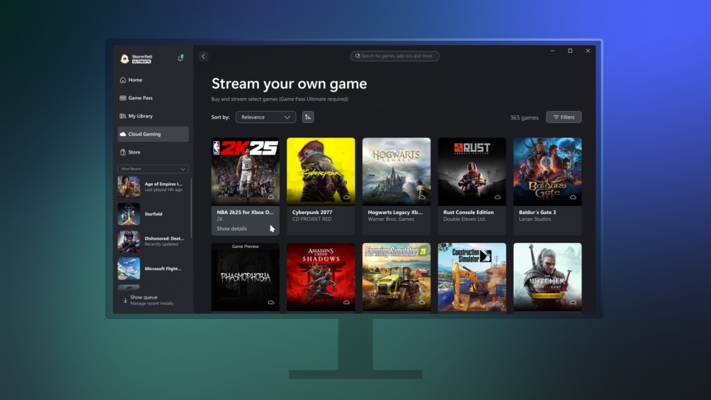 Xbox Cloud Gaming "Stream Your Own Game" feature on the Xbox PC app