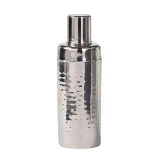 A stainless steel cocktail shaker
