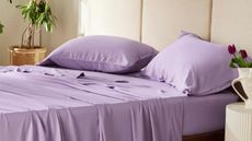 Some of the best affordable bed sheets, the Bedsure Cooling Sheets, on a bed.