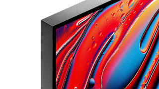 Sony Bravia 9 top left corner with swirling red and blue liquid on the screen