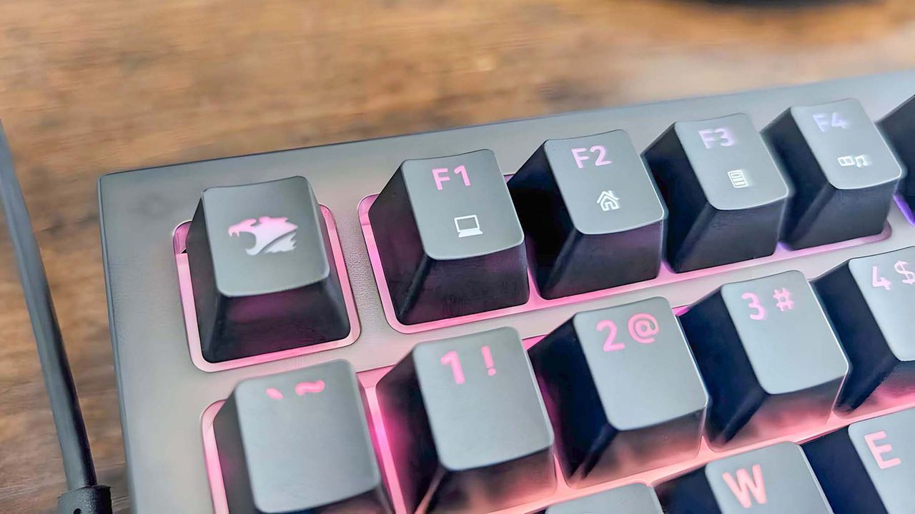 A closeup of the iBuyPower logo on the Esc key.