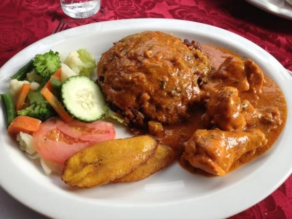 Along with the traditional rice and beans Alex Grant tried some pretty amazing dishes, like this Caribbean coconut chicken.