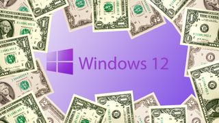 Windows 12 logo with dollar bills around it