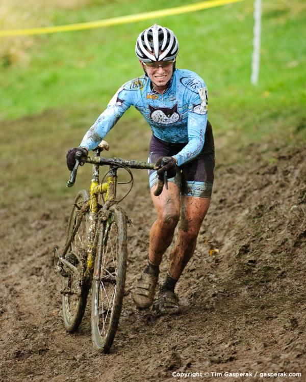 Trying to stay upright and laughing about it.