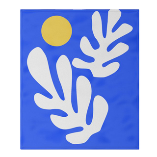 A bright blue Matisse-inspired throw blanket