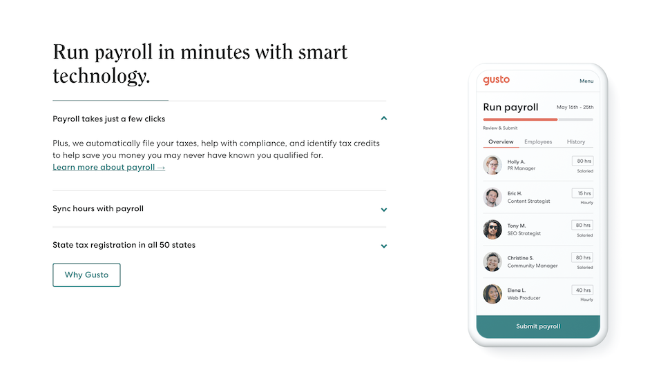 Gusto website screenshot