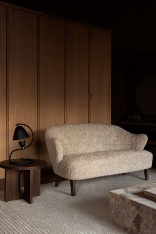 A sheepskin sofa