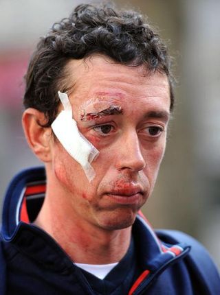 Belgium's Leif Hoste (Katusha) had a serious crash and was forced to withdraw.