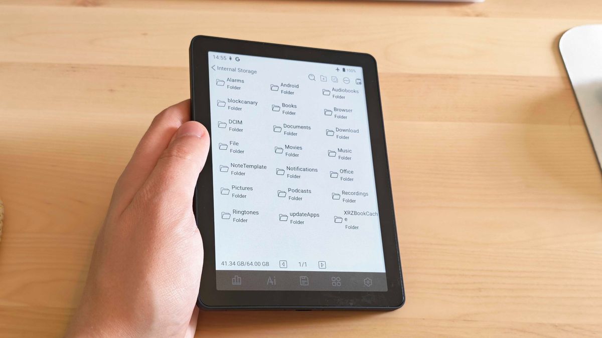 The Bigme B6 Color e-reader on a clean desk surface.