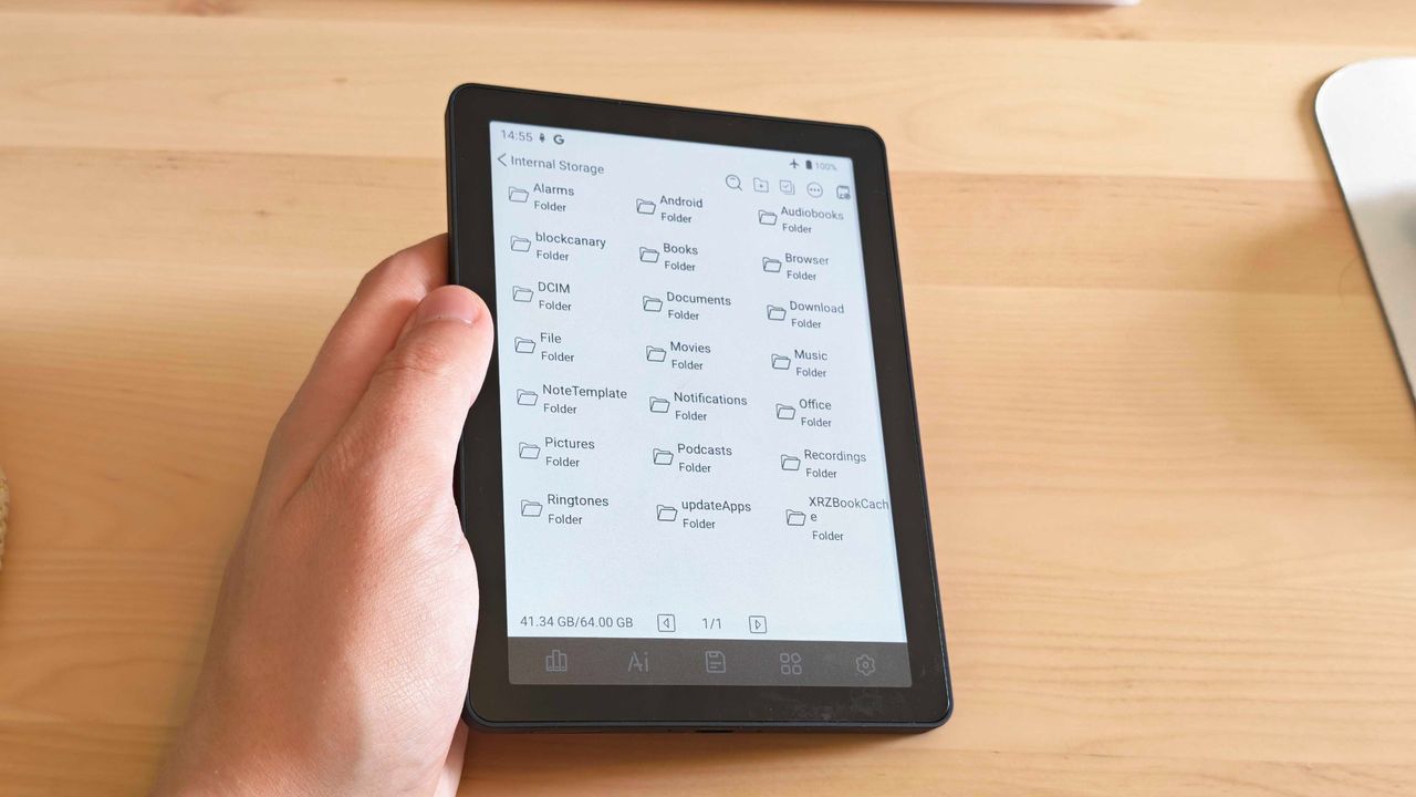 The Bigme B6 Color e-reader on a clean desk surface.