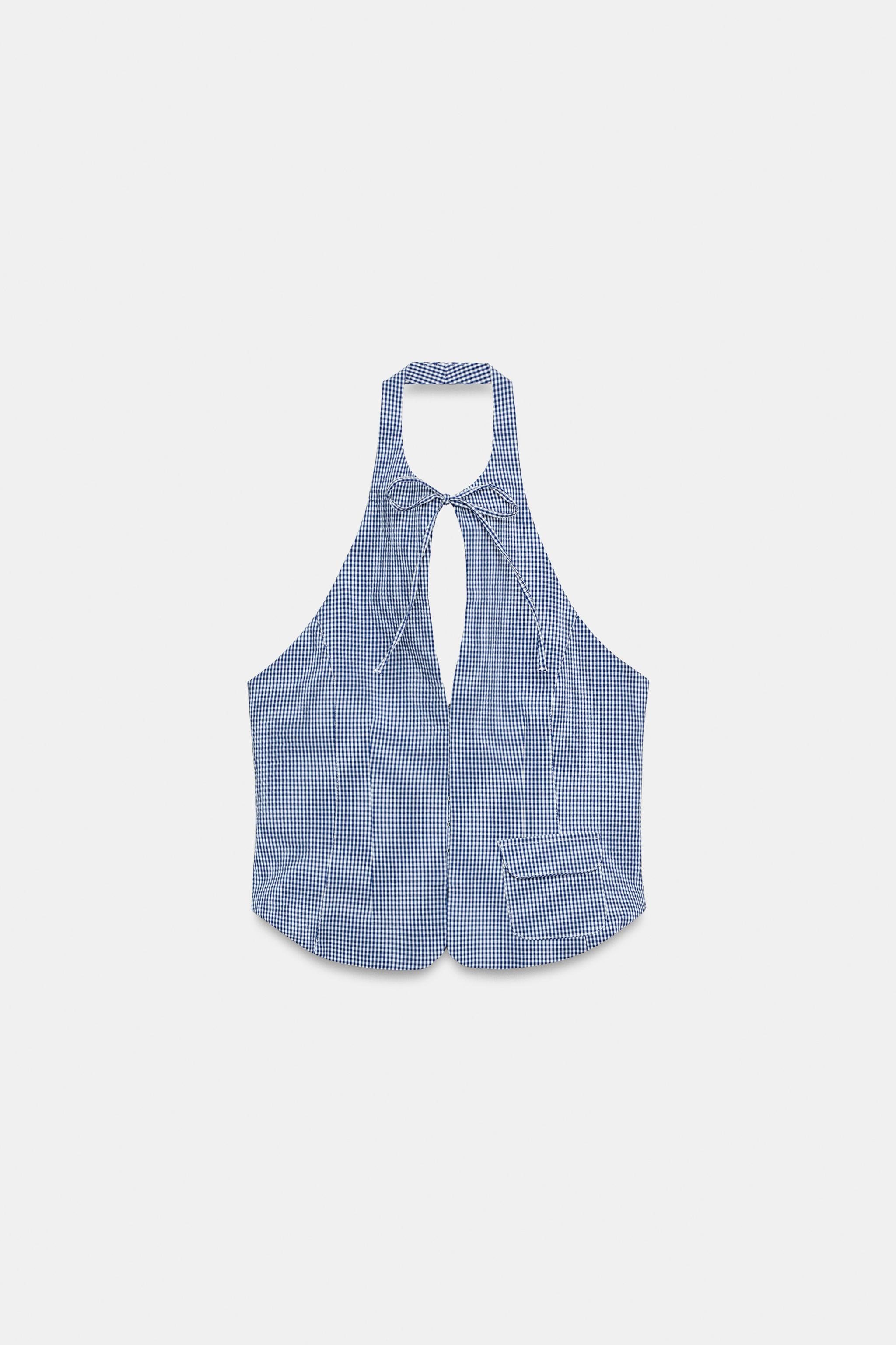 Gingham Halter Top - Navy / White - Xs