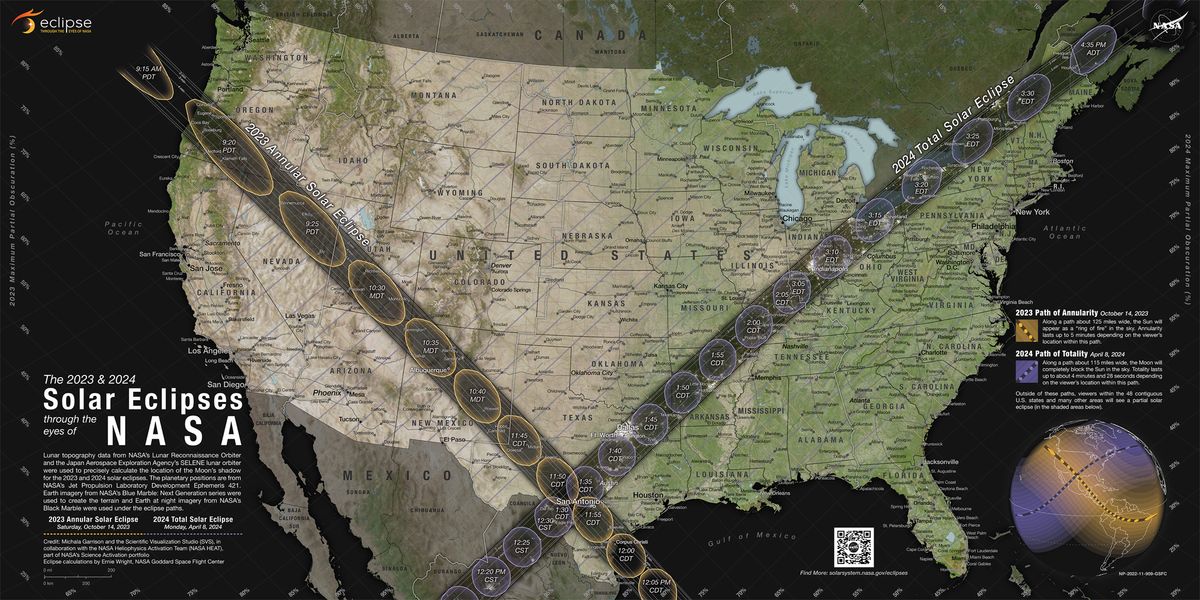 Tato epická mapa NASA ukazuje, kde lze vidět zatmění Slunce v USA v letech 2023 a 2024 (FOTOGRAFIE)